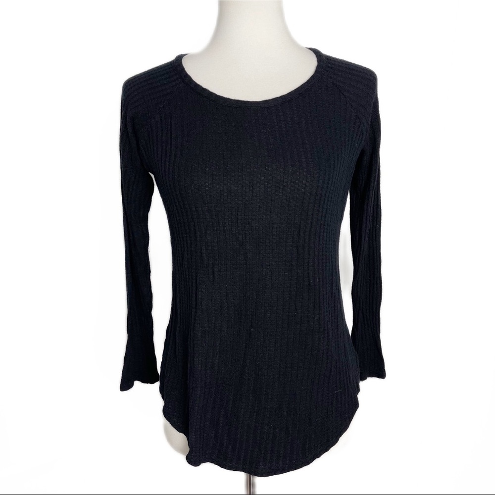 CHASER Black Waffle Weave Longsleeve Thermal Top